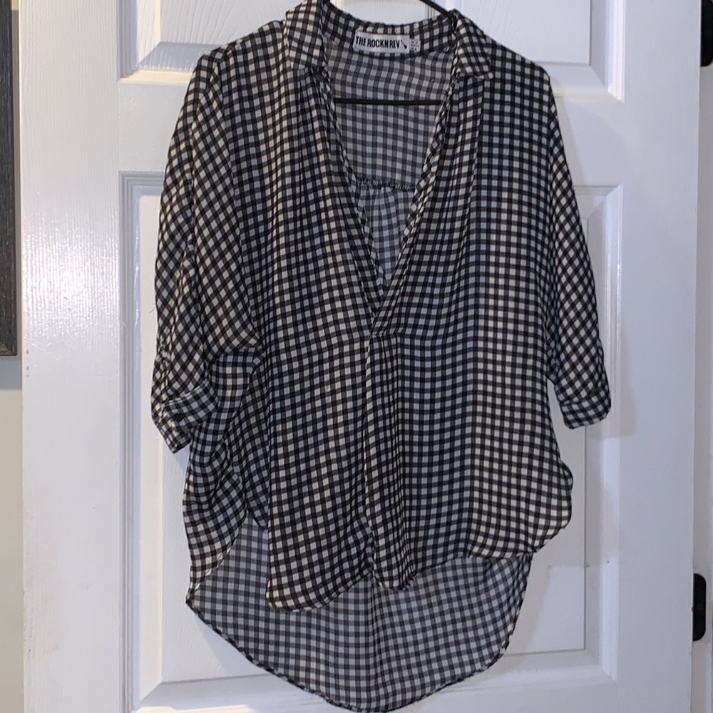 The Rockn Rev Black & White Gingham Hi-Low Indie Rock Style Blouse